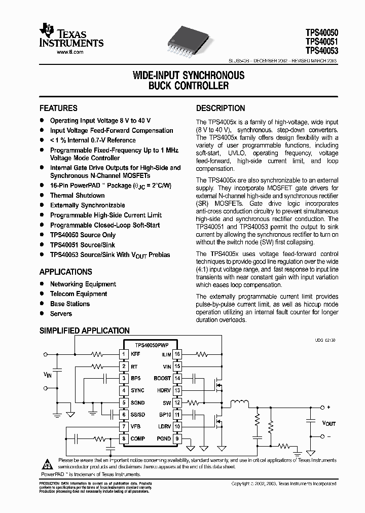 TPS40050_1006094.PDF Datasheet