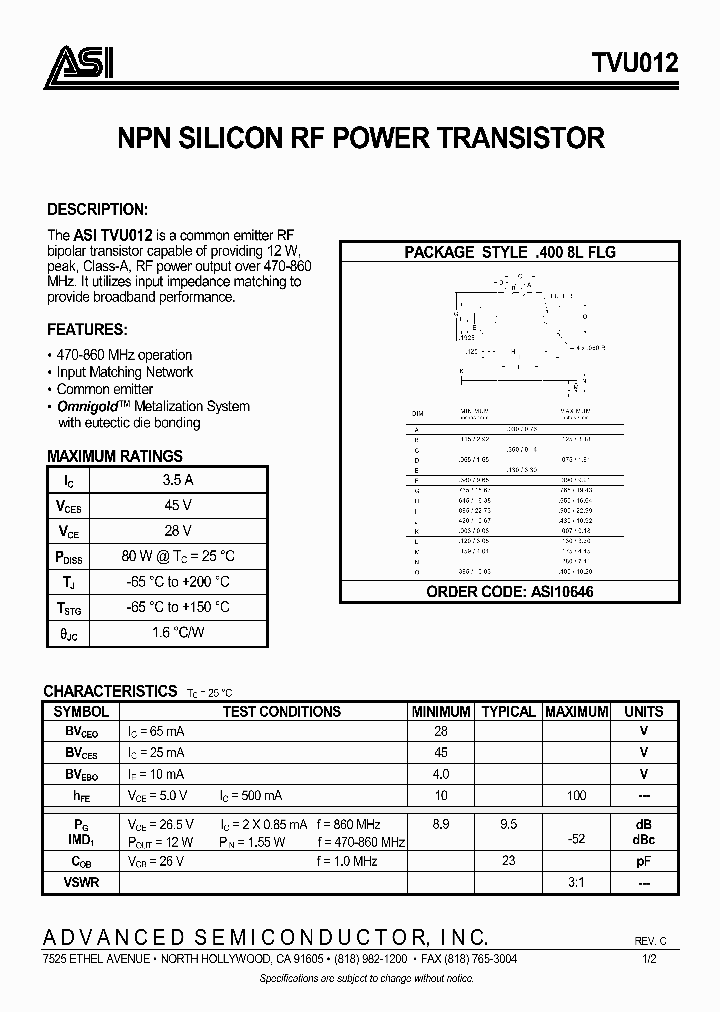 TVU012_1006460.PDF Datasheet
