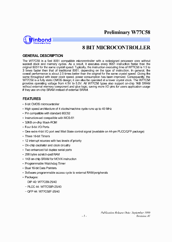 W77C58A1_1007410.PDF Datasheet