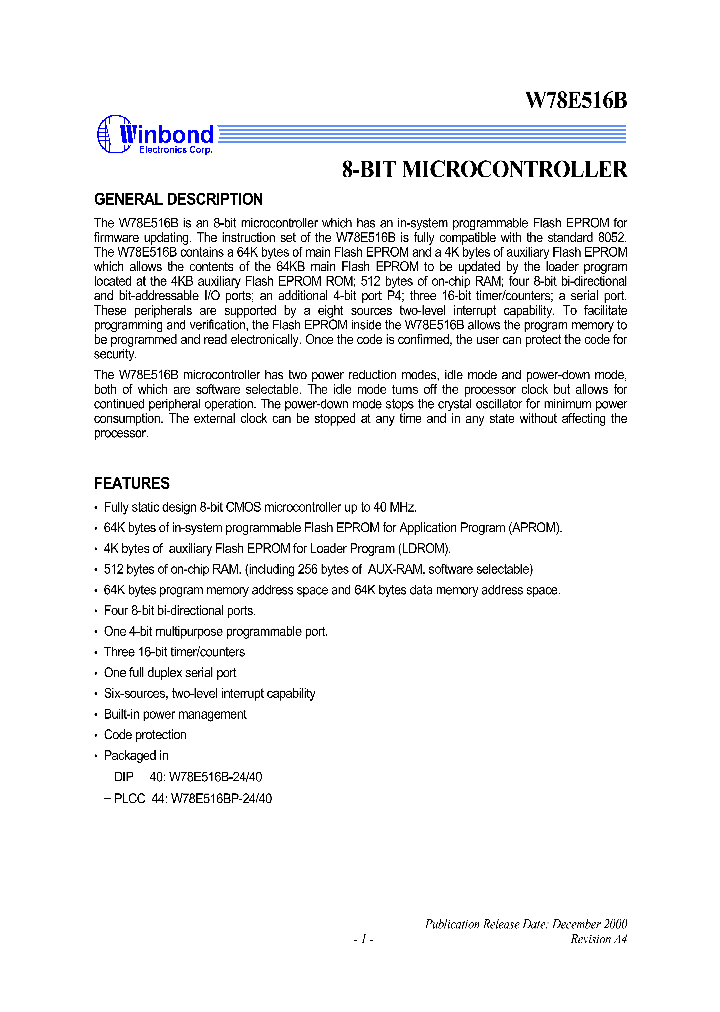W78E516BD1_1007443.PDF Datasheet