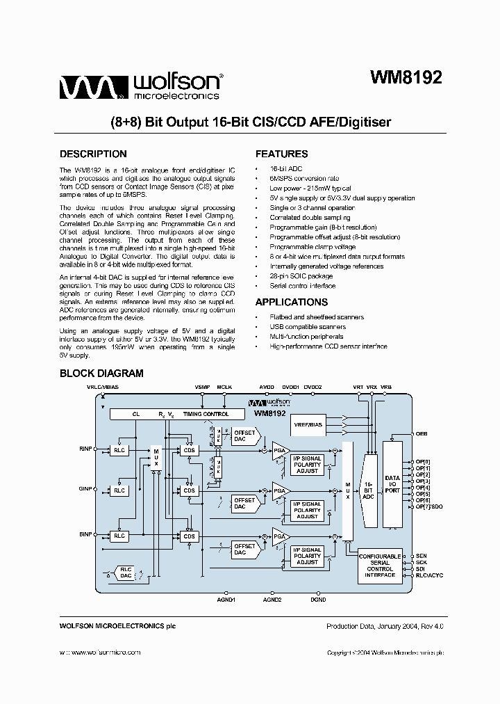 WM8192_1007670.PDF Datasheet