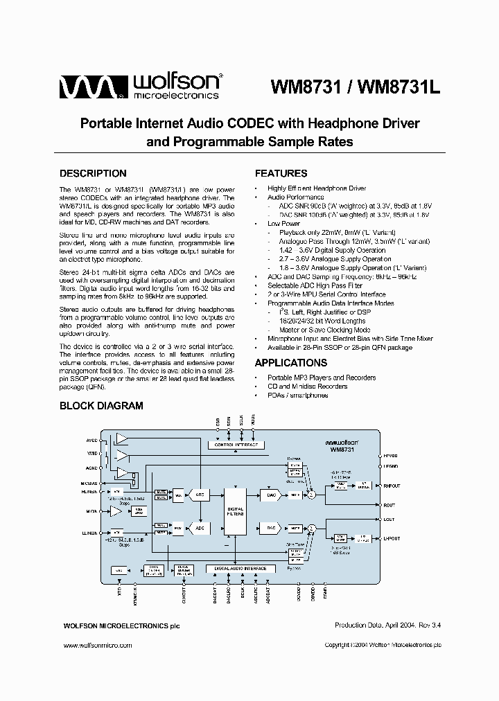 WM8731WM8731L_1007689.PDF Datasheet