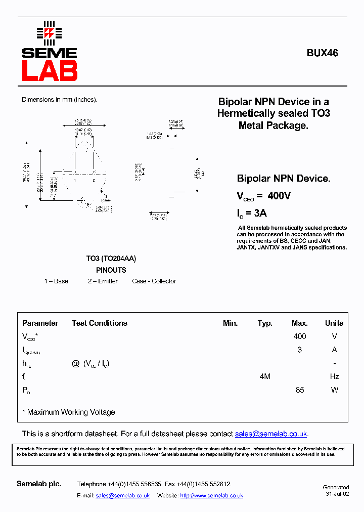 BUX46_4935645.PDF Datasheet
