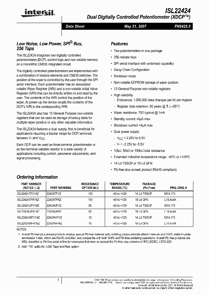 ISL22424TFR16Z_4941816.PDF Datasheet
