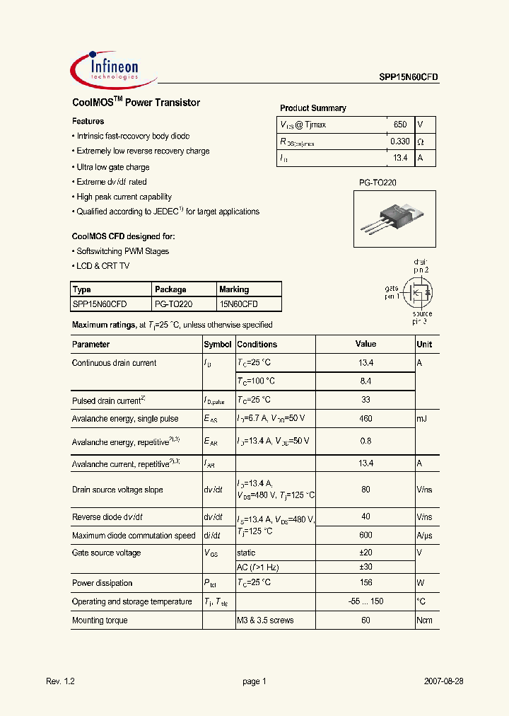 SPP15N60CFD_4942151.PDF Datasheet