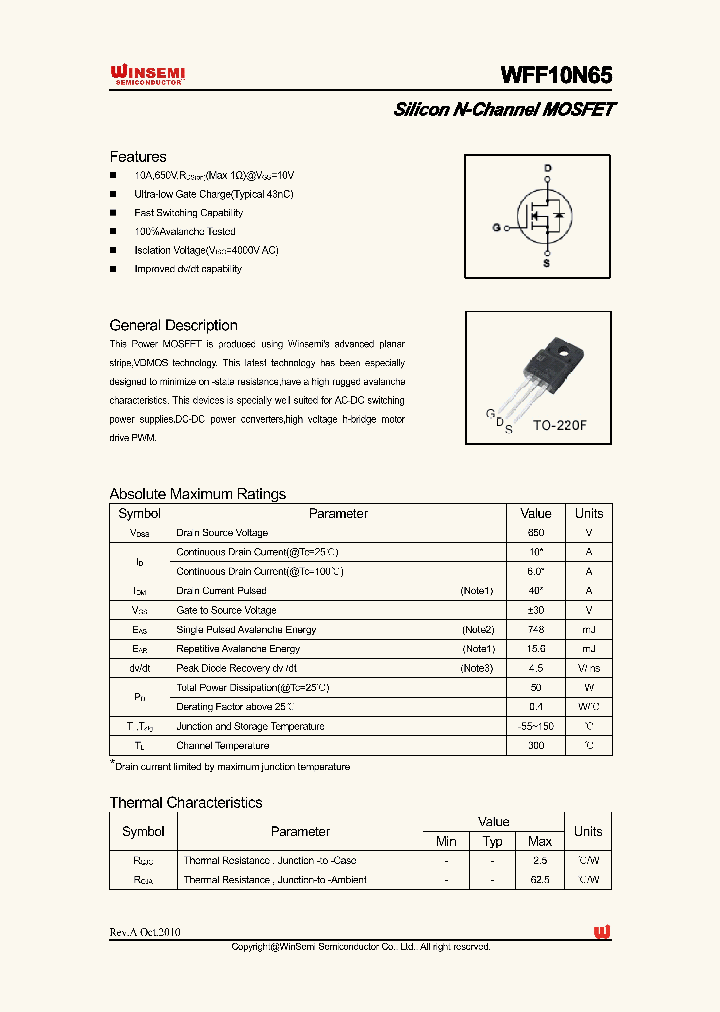WFF10N65_4944907.PDF Datasheet