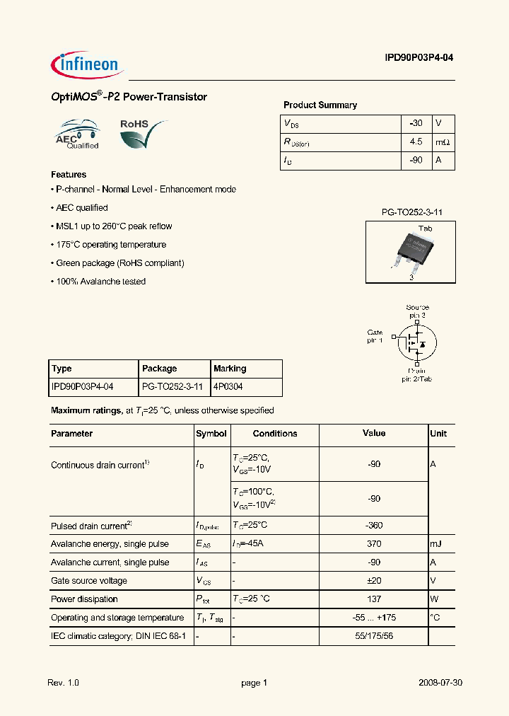 IPD90P03P4-04_4996789.PDF Datasheet