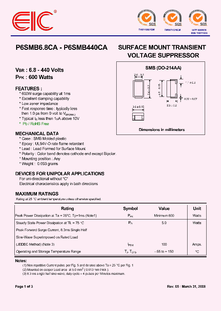 P6SMB30CA_4998390.PDF Datasheet