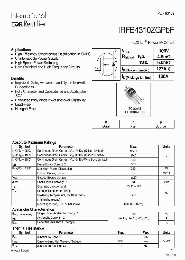 IRFB4310ZGPBF_4998858.PDF Datasheet