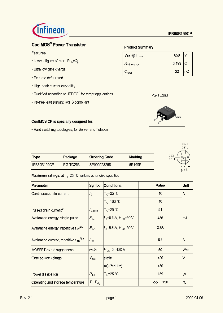 IPB60R199CP_5001373.PDF Datasheet