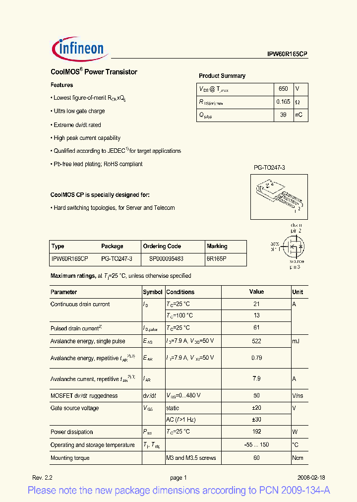 IPW60R165CP_5006153.PDF Datasheet