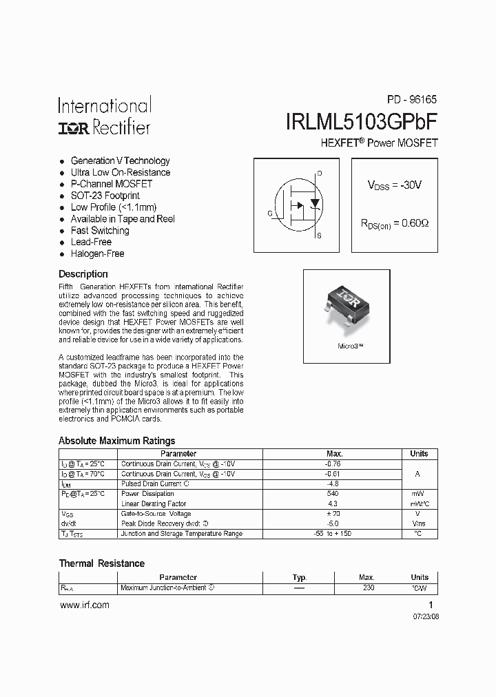 IRLML5103GPBF_5006762.PDF Datasheet