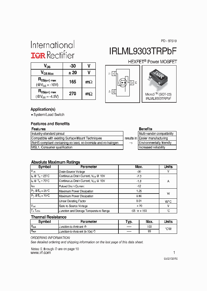 IRLML9303TRPBF_5007587.PDF Datasheet
