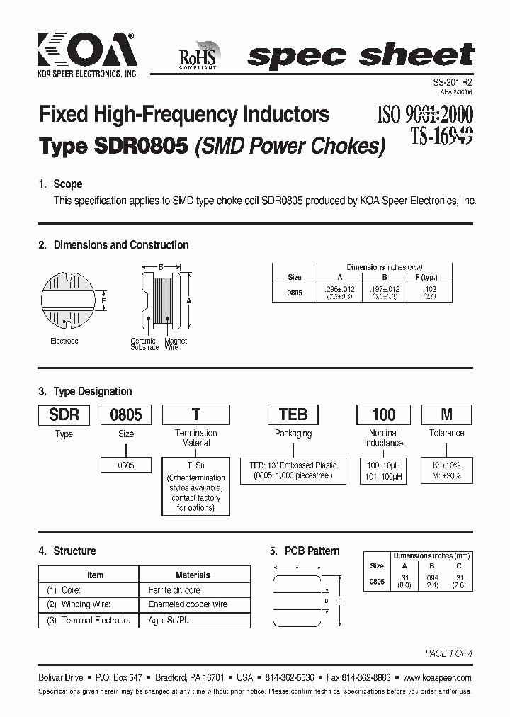 SDR0805TTEB100K_5009878.PDF Datasheet