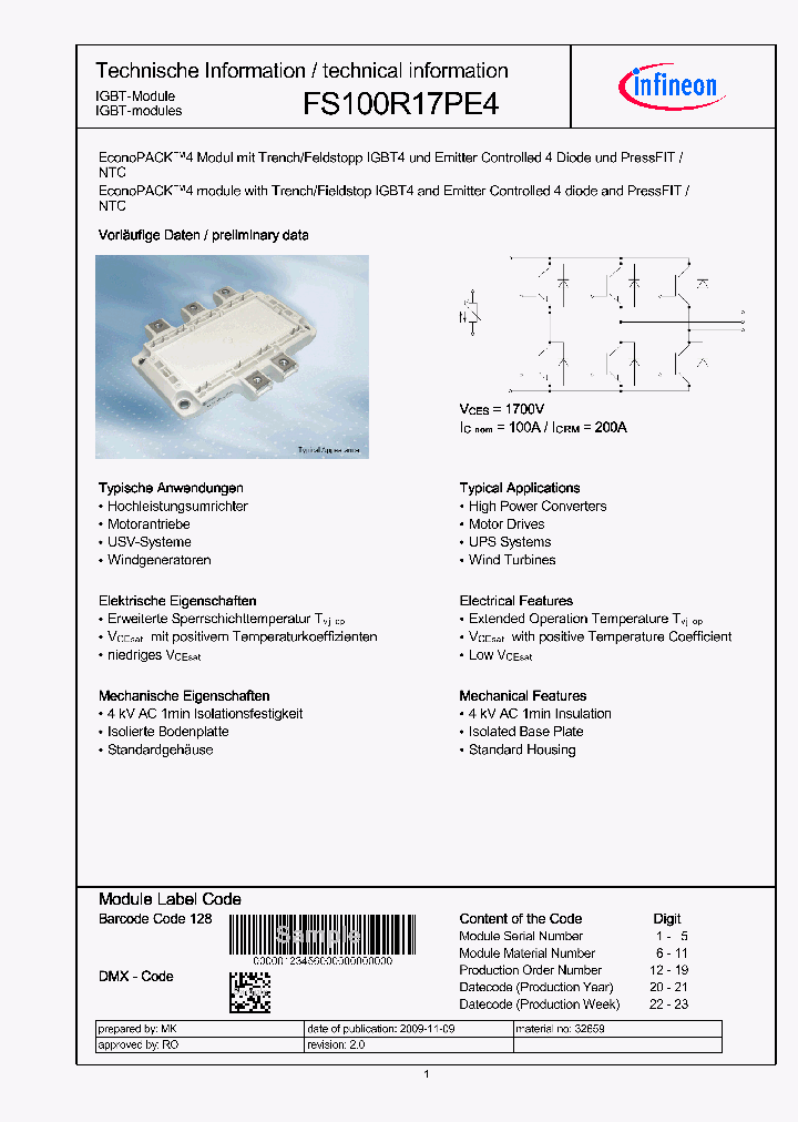 FS100R17PE4_5010893.PDF Datasheet