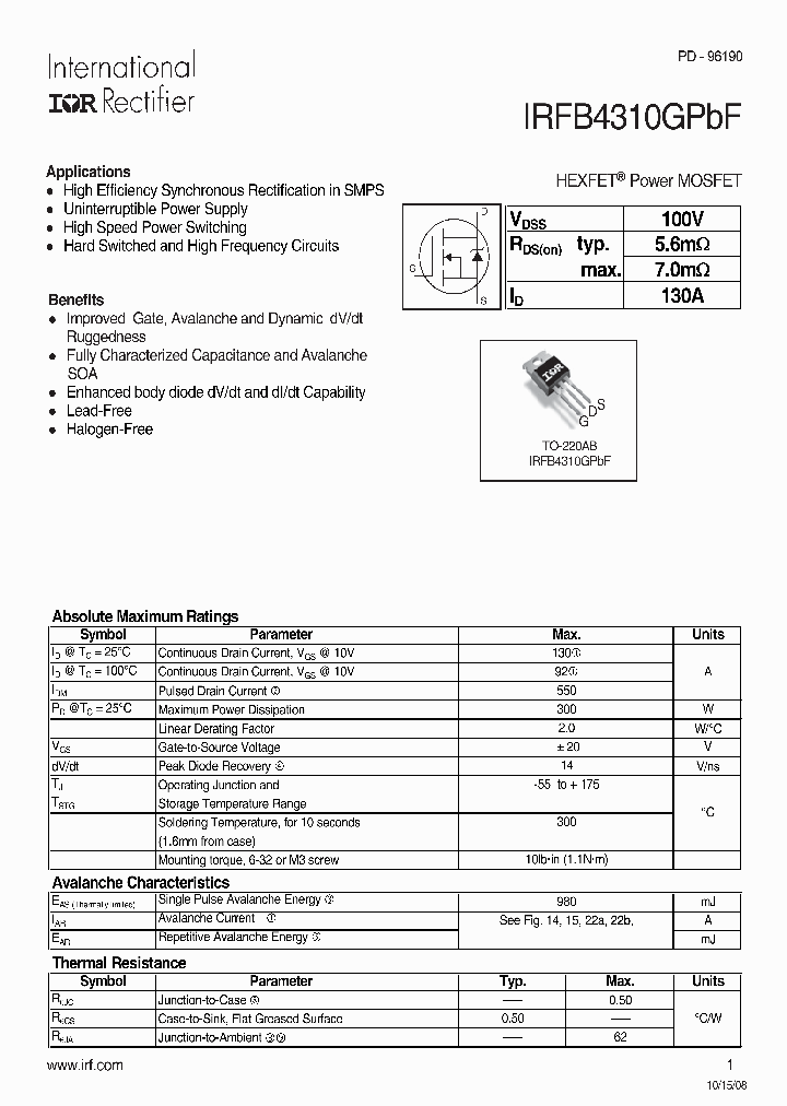 IRFB4310GPBF_5016827.PDF Datasheet