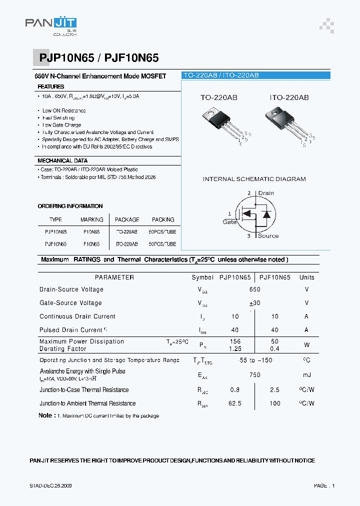 PJF10N65_5025456.PDF Datasheet