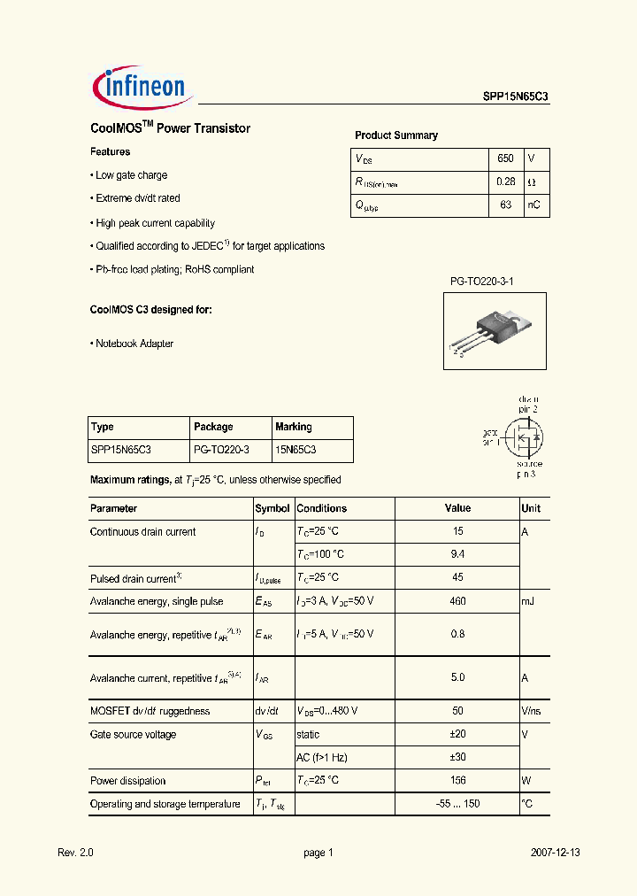 SPP15N65C3_5025602.PDF Datasheet