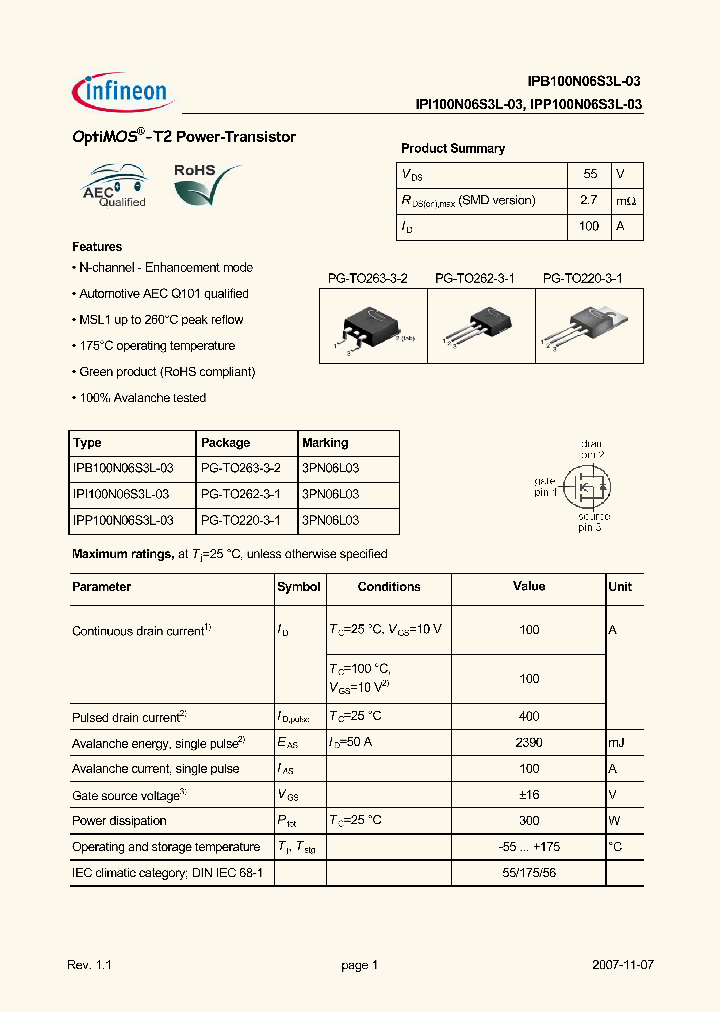 IPP100N06S3L-03_5030646.PDF Datasheet