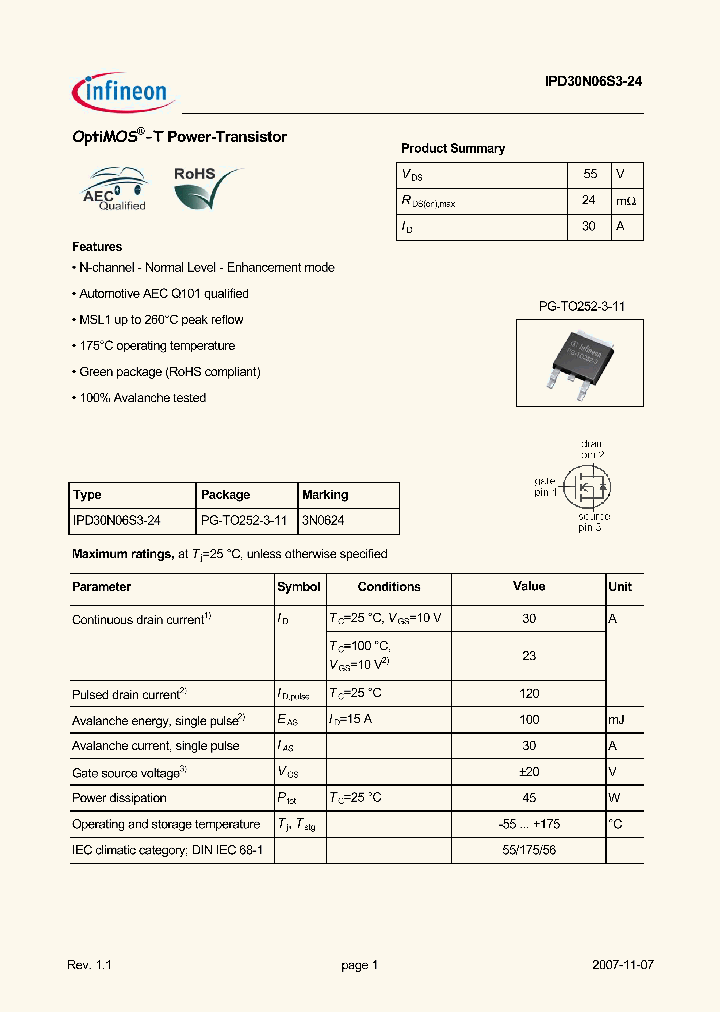 IPD30N06S3-24_5037675.PDF Datasheet