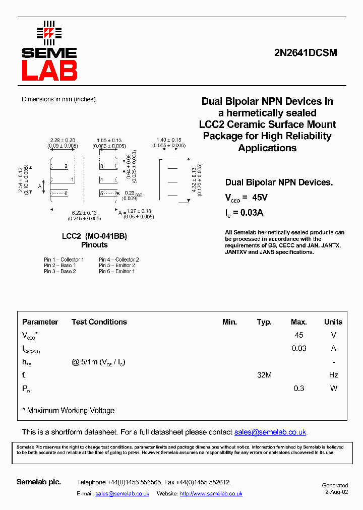 2N2641DCSM_5039835.PDF Datasheet