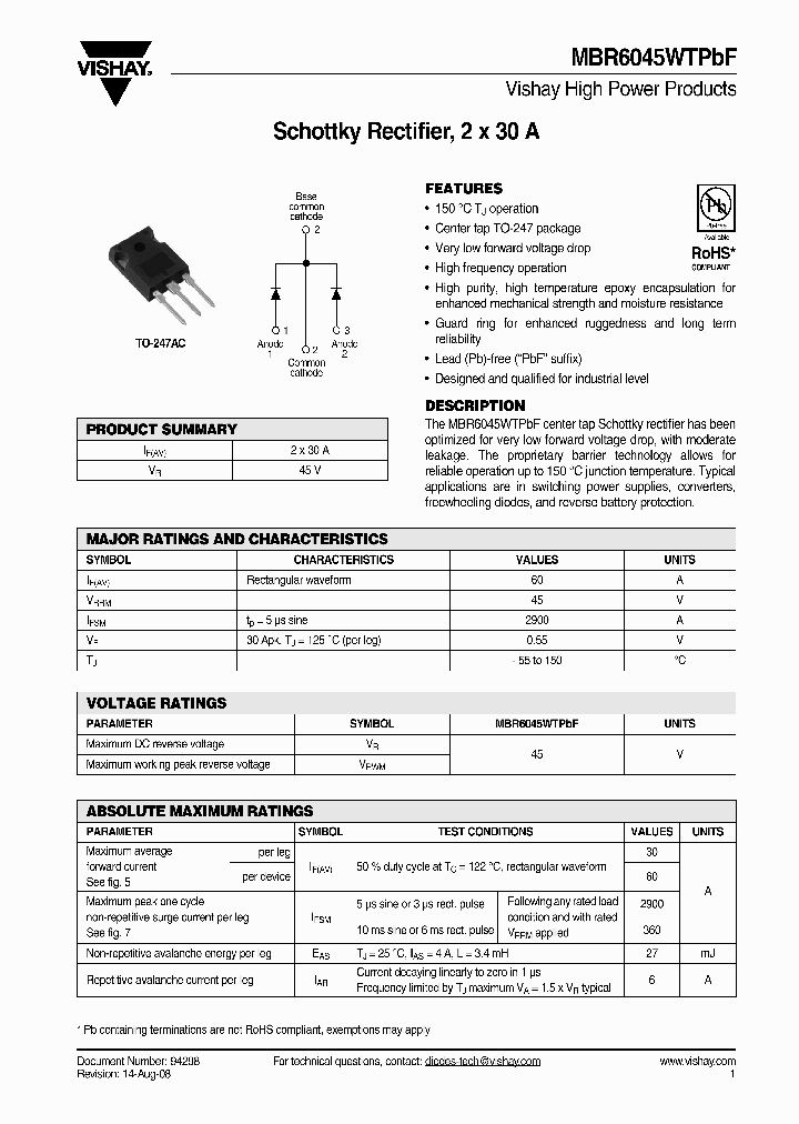 MBR6045WTPBF_5049926.PDF Datasheet
