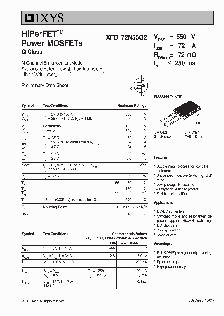 IXFB72N55Q2_5058620.PDF Datasheet