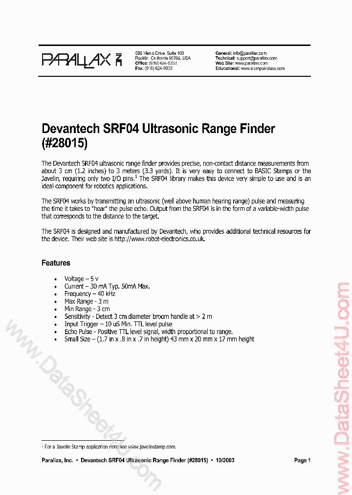 SRF04_39097.PDF Datasheet