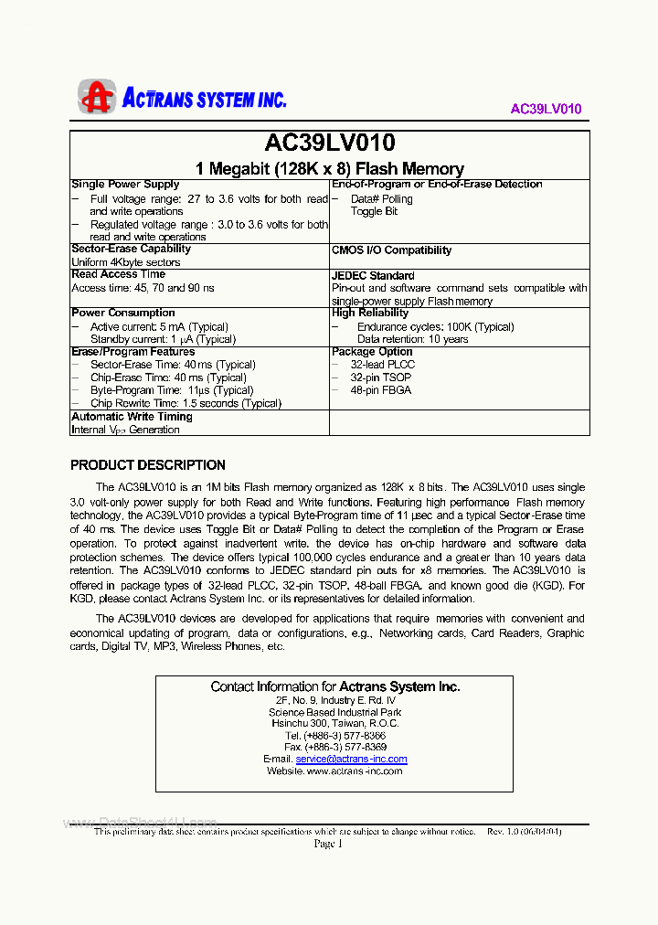 AC39LV010_39214.PDF Datasheet
