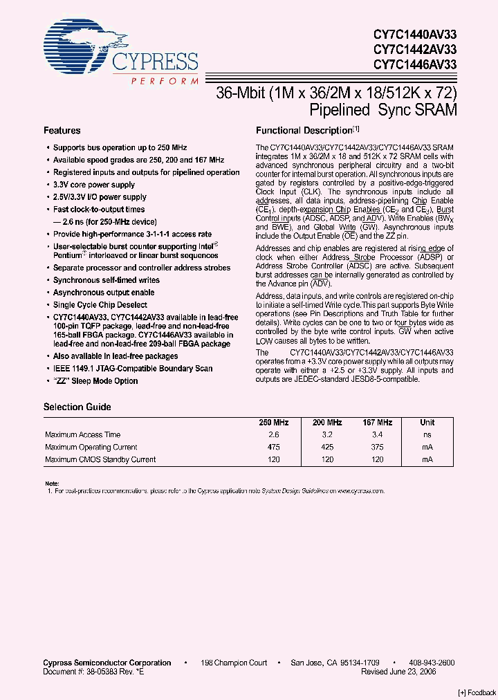 CY7C1446AV33-167BGI_84625.PDF Datasheet
