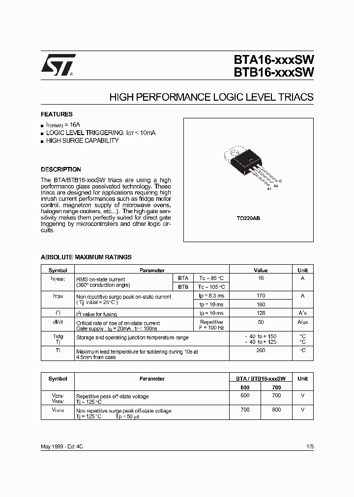 BTA16-600SW_96655.PDF Datasheet