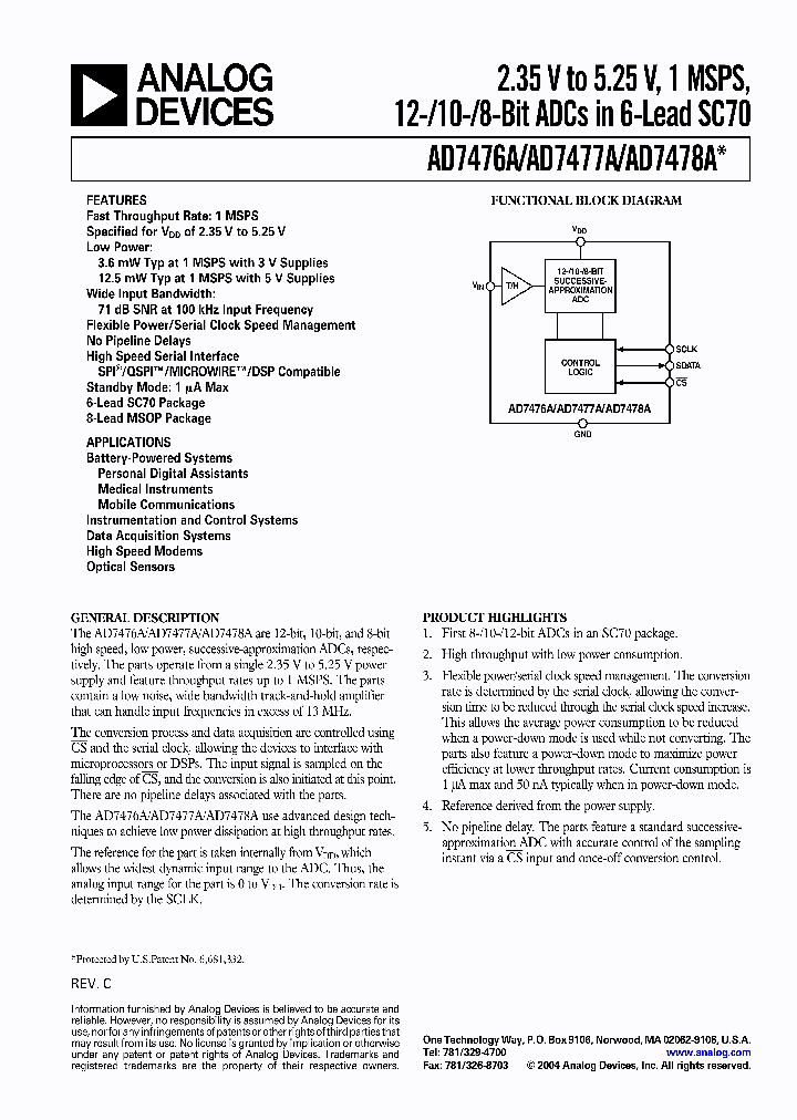 AD7476AAKS-REEL_105569.PDF Datasheet