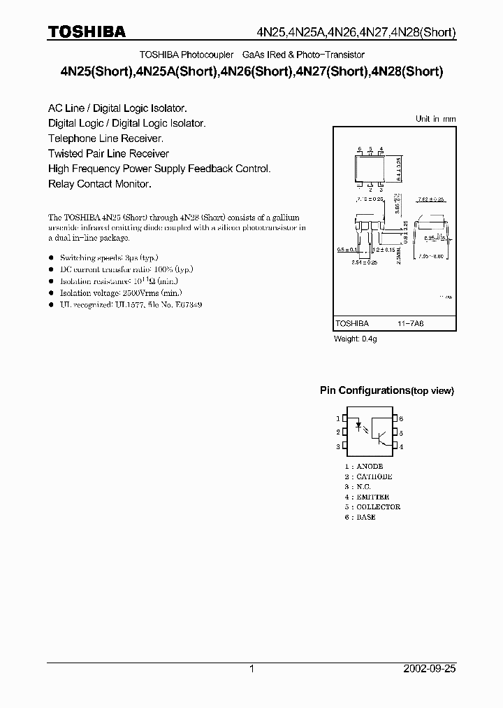 4N25SHORT_117378.PDF Datasheet