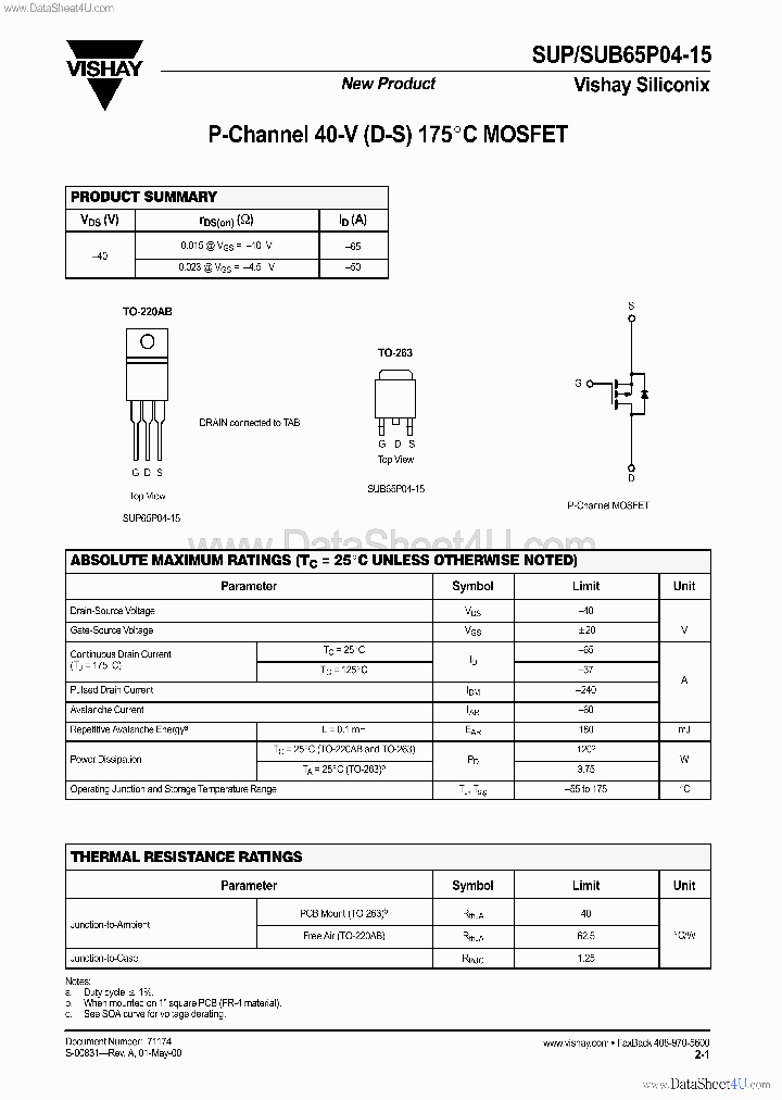 SUB65P04-15_136020.PDF Datasheet
