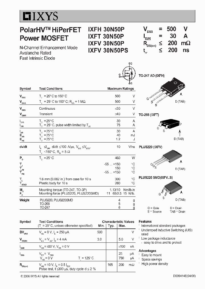 IXFT30N50P_170284.PDF Datasheet
