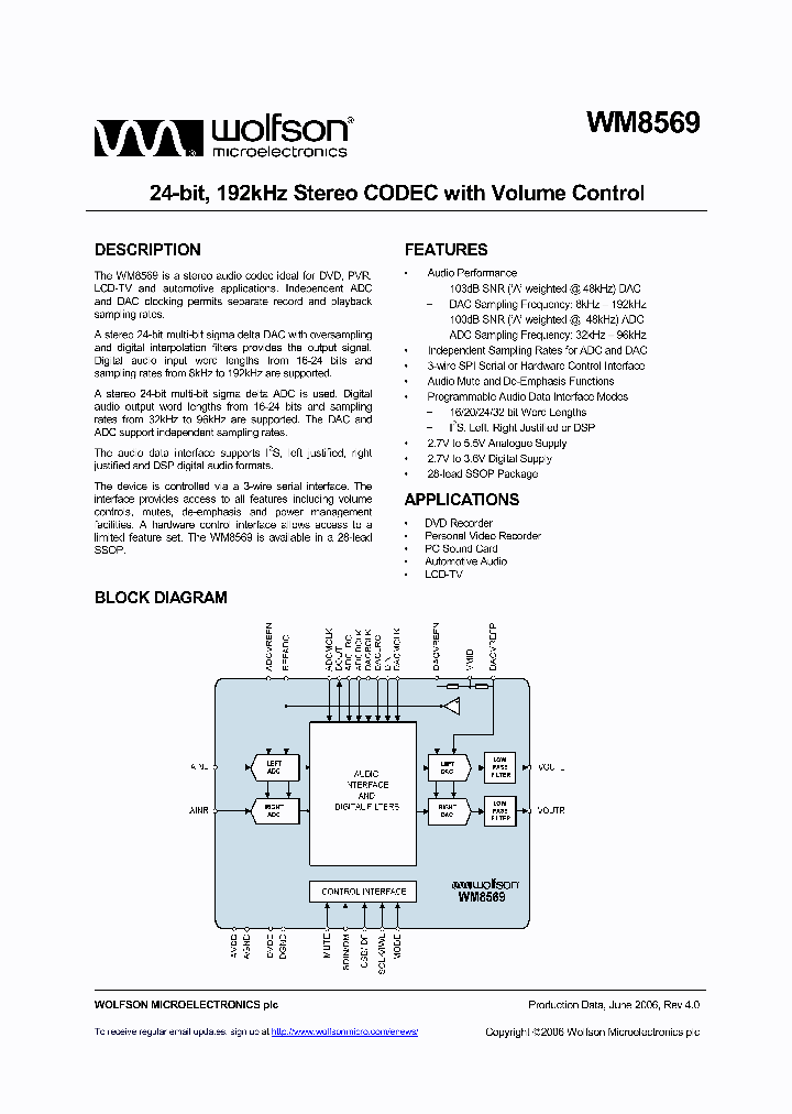 WM8569SEDSRV_185605.PDF Datasheet