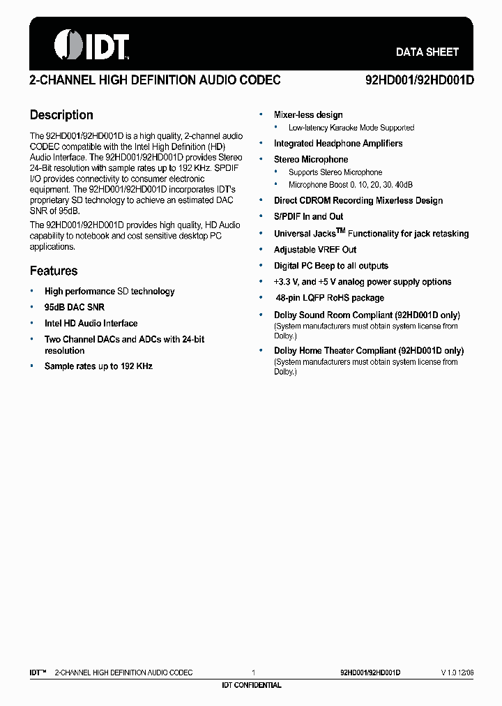 92HD001_158312.PDF Datasheet