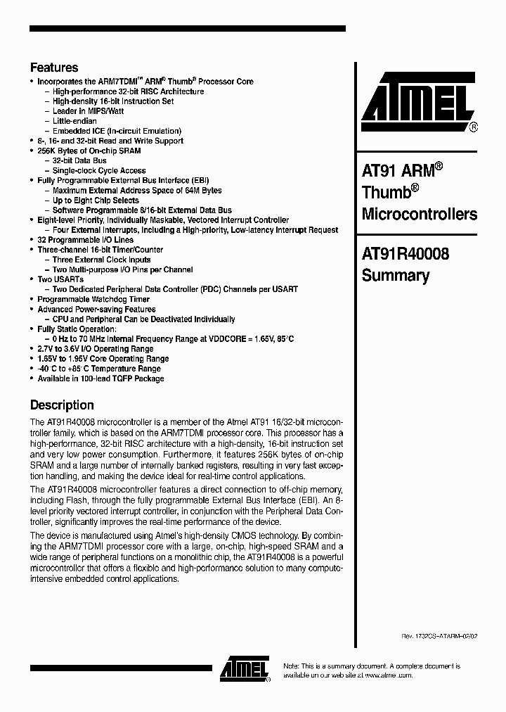AT91M40008_174260.PDF Datasheet