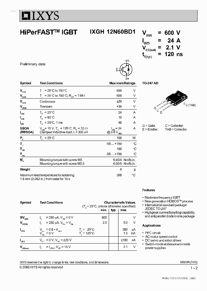 IXGH12N60BD1_159379.PDF Datasheet