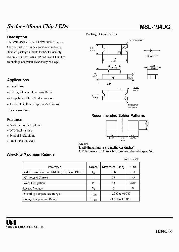 MSL-194UG_166202.PDF Datasheet