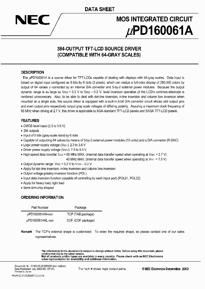 UPD160061A_173673.PDF Datasheet