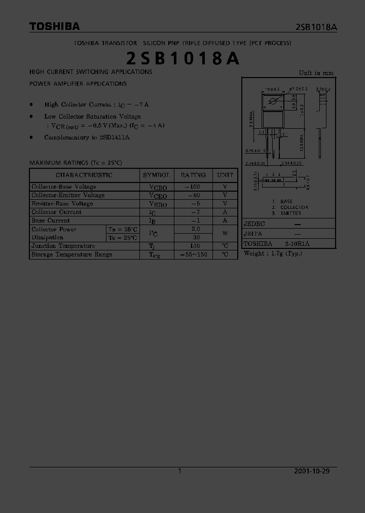 2SB1018A_226515.PDF Datasheet