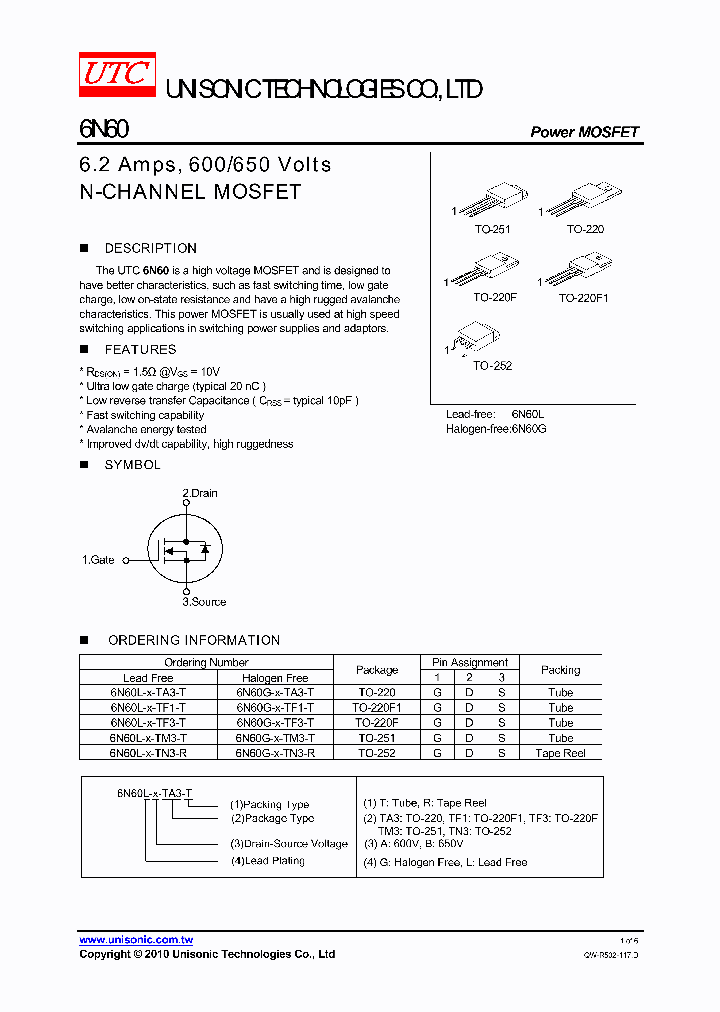 6N60L-X-TA3-T_265335.PDF Datasheet