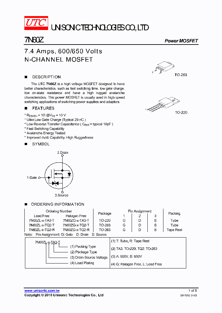 7N60ZL-X-TA3-T_265338.PDF Datasheet
