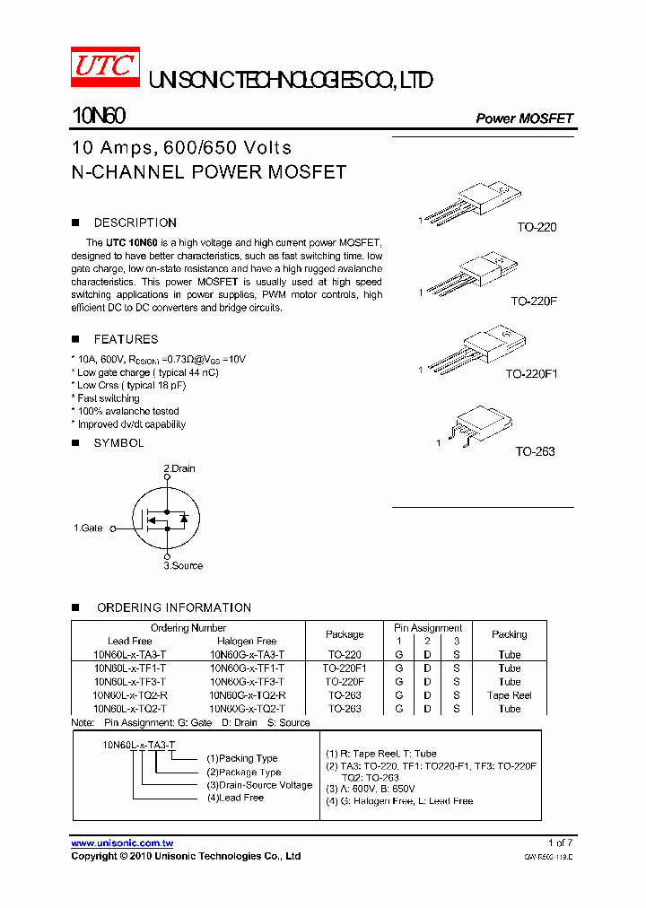 10N60L-X-TA3-T_265340.PDF Datasheet