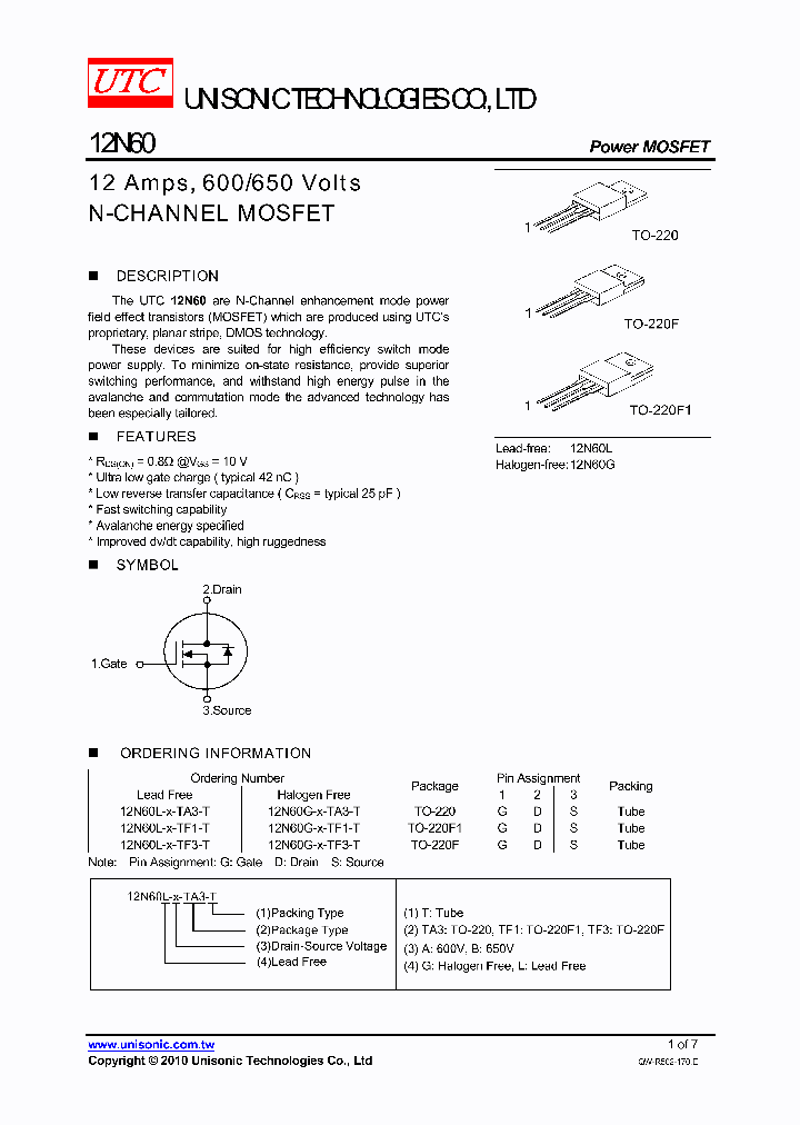 12N60L-X-TA3-T_265341.PDF Datasheet