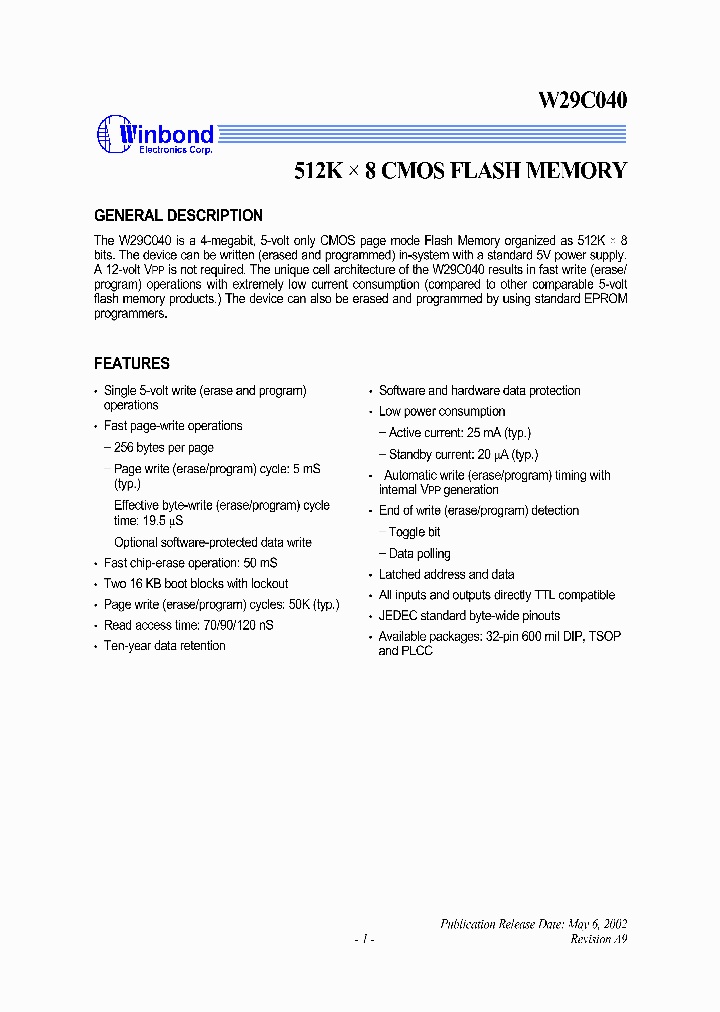 W29C040T-70B_319871.PDF Datasheet