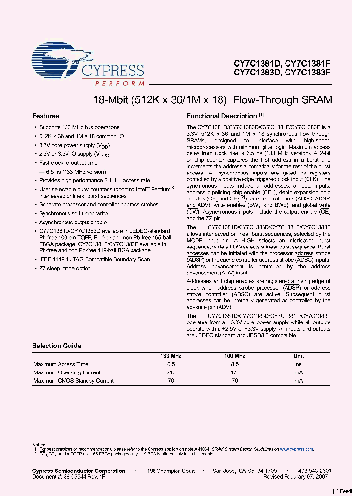 CY7C1383F-133BGC_326091.PDF Datasheet