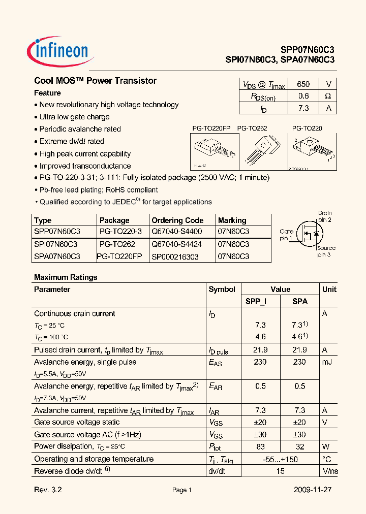 SPP07N60C309_406980.PDF Datasheet