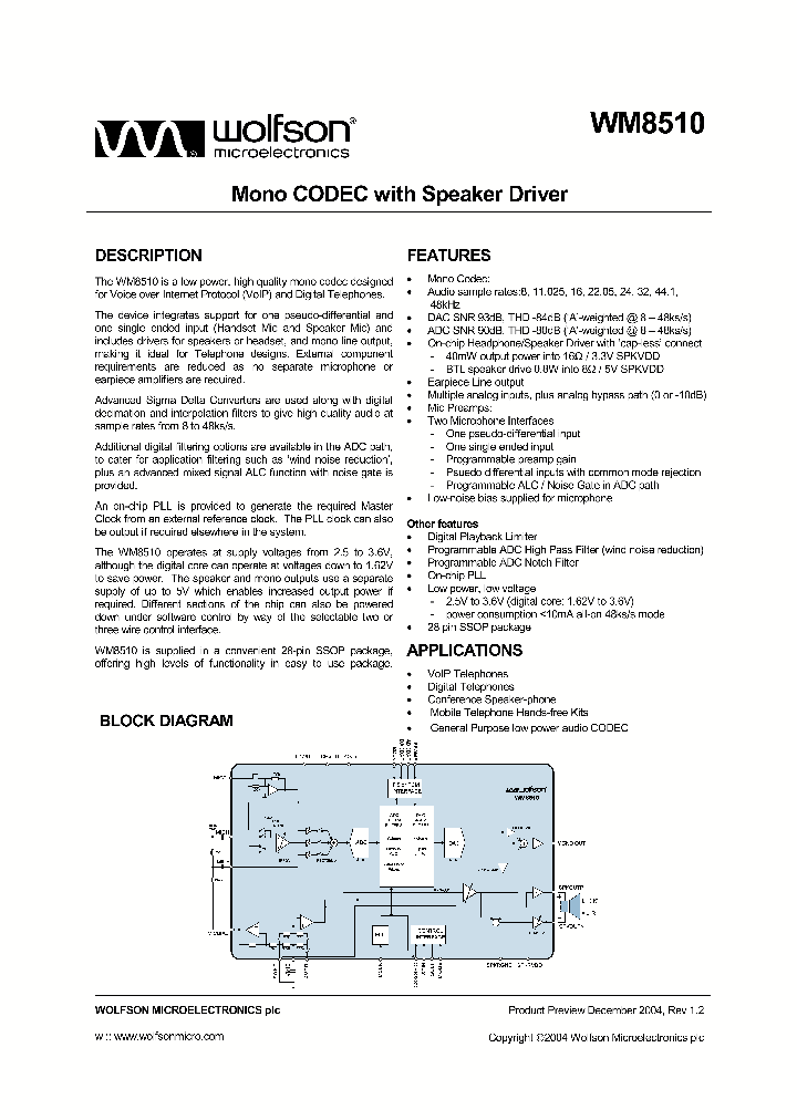 WM8510GEDSV_322897.PDF Datasheet
